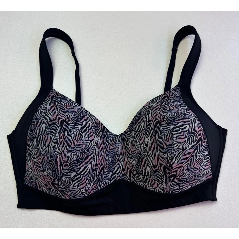 Rhonda Shear 2Pk Molded Cup Bra L Black Zebra Orchid Purple Wireless Comfort - Picture 2 of 16